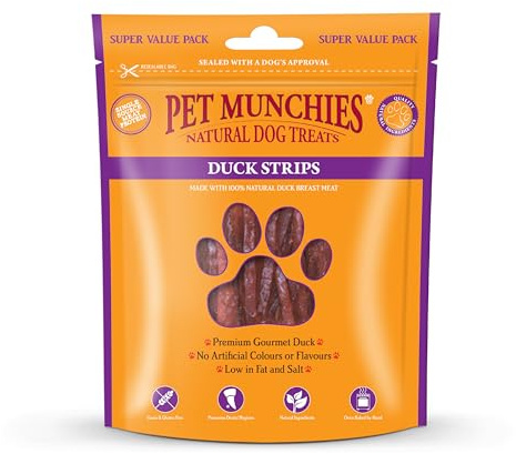 Pet Munchies Duck Strips Dog Treats, Value Pack Dog Chews with Natural Real Meat, Grain Free, Low in Fat and High in Protein 320g