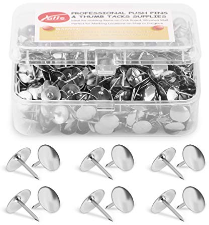 Yalis Thumb Tacks 500-count, 3/8-inch Steel Roundness Push Pins Office Tacks for Corkboard (Silver)