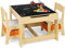 GOPLUS 3tlg. Kindersitzgruppe, 1 Kindertisch mit 2 Stühle, Kindermöbel Set aus Holz, Kindertischgruppe Indoor mit Stauraum, Maltisch für Kleinkind Mädchen Jungen