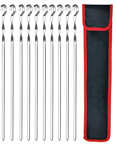 Confezione da 10 Spiedini per Barbecue Kebab Spiedini per Griglia Larga in Acciaio Inossidabile, Lunghezza Piatta Kebab 43 Cm Bastoncini per Griglia Antiruggine Larghi