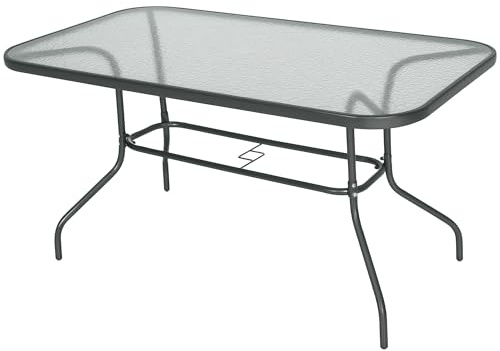 Outsunny Table de Jardin rectangulaire dim. 140L X 80l x 70H cm métal époxy Gris Plateau Verre trempé