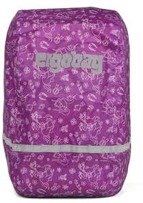 ergobag Regenschutz für Schulranzen und Rucksack, wasserdicht, mit Reflektoren und Gummizug Pferde - Lila