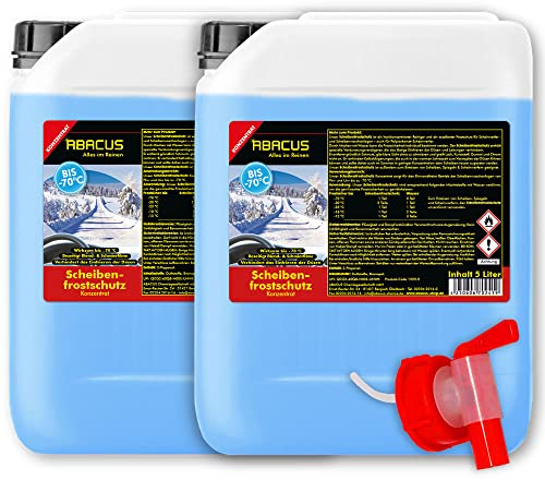ABACUS® Scheibenfrostschutz bis -70 °C, Frostschutzmittel, Scheibenfrostschutz Konzentrat, Frostschutzmittel Scheibenwaschanlage – Scheibenfrostschutz Konzentrat mit Auslaufhahn 10 Liter (1225.10a)