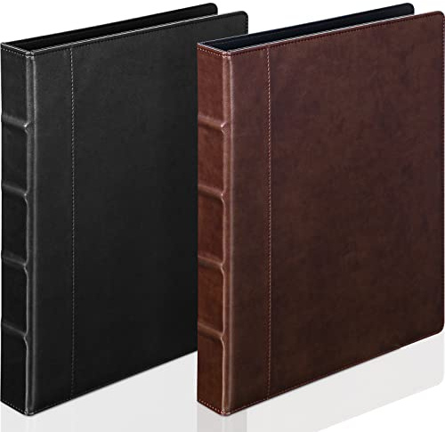 Marspark 2 Pcs 3 Ring Binder Professional Leather Binder Organizer Vintage Hardback Letter Size 8.5 x 11 Documents Round Rings Holds 200 Sheets with 2 Inner Pockets(1 Inch,Brown, Black)