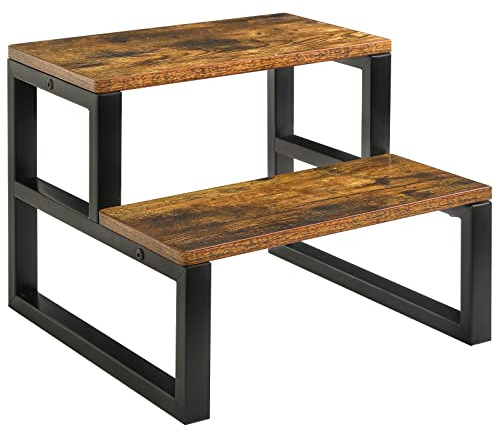IBUYKE 2-Step Wooden Step Stools for Adults Kids, Heavy Duty Bedside Step Stool with 500 Lbs Capacity, Non-Slip Stepping Foot Stool for Bedroom Livingroom Bathroom Kitchen, Rustic Brown TBD002H