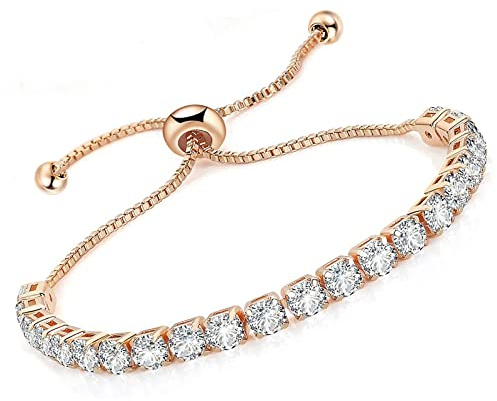 Lihelei Tennisarmband för damer, justerbart diamantarmband med glänsande zirkon, som gåva till mor, fru eller flickvän på årsdag – silver/roséguld/guld, Sten