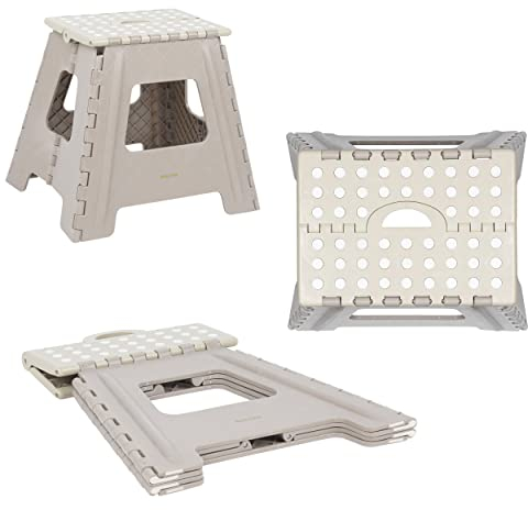 Salter LASAL71243EU6 Step Stool - Large Folding Step-Up Footstool, Anti-Slip Surface, Convenient Carry Handle, Compact & Practical Storage, For Cleaning & DIY, Max Weight 150 kg, Beige, Warm Harmony