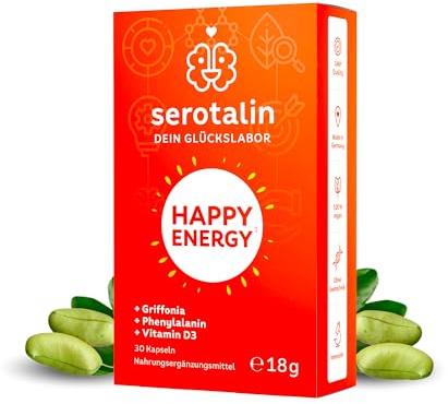 serotalin ACTIVE BRAIN Performance (ehemals HAPPY ENERGY) | Hochdosiert mit Griffonia, B-Vitaminen, Koffein & Zink | Vegan & Made in Germany | 30 Kapseln
