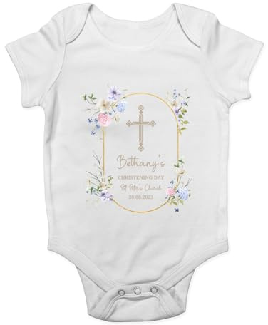 Shopagift Personalised Christening Day Baby Vest Any Name Date Location Bodysuit Gift White