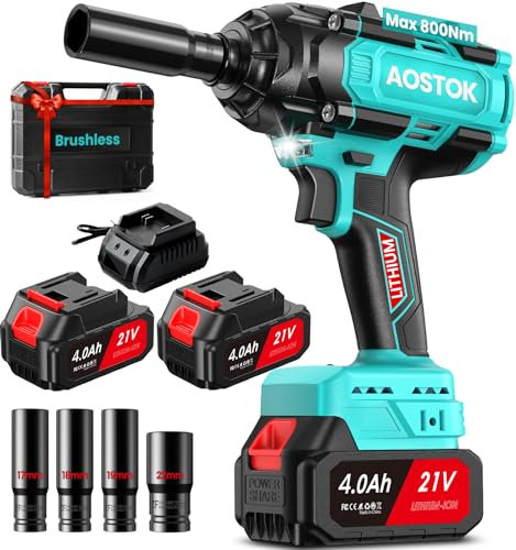 AOSTOK Cordless Impact Wrench - 2 * 4Ah Battery 850Nm Torque Very Powerful, Professional Tool Suitable for Various scenarios Power Through Any Task with Ease