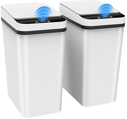 Kssvzz 2 Paquetes papelera baño automatica 10L,Cubo de basura inteligente con tapa, Bote estrecho de cubos basura con sensor de movimiento para baño, dormitorio y oficina (2, Blanco)