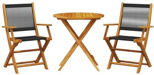 vidaXL Bistroset i 3 delar, trädgårdsbar och stolar för uteplats balkong, utomhus bistro set för 2, svart polypropylen och massivt trä