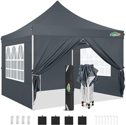 COBIZI Carpa Plegable Gazebo 3x3m con 4 Paredes Laterales 4 Sacos Arena y Bolsa de Transporte, Cenador Pabellón de Jardín para Camping, Fiestas, Exterior, UV 50+