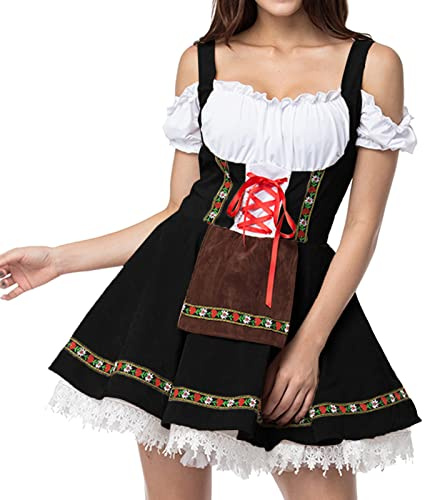 Generisch Dirndl - Robe midi pour femme - Robe traditionnelle Dirndl - Tablier long - Tablier pour fille - Chemisier Dirndl - Mode traditionnelle - Costume élégant - Coton - Dentelle - Grande taille