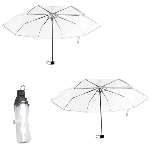 louuuou 2 Pcs Clear Umbrella Set, Fold Portable See Through Umbrella Clear Umbrellas For Weddings For Handbag Men Women Party Fashion Events Walking Handbag Travel