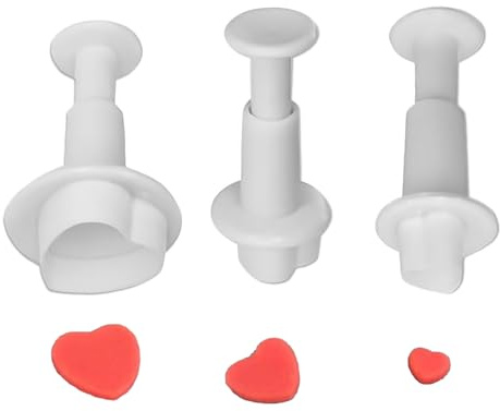 3-Piece Heart-Shaped Fondant Cutters Set - Premium Plunger Tools for Cake and Cookie Decorating