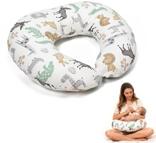 Wxeadu Nursing Pillow, Multifunctional Breastfeeding Pillows with 100% Cotton Pillowcase, U Shaped Breast Feeding Pillow Baby,Gifts for Moms-Washable Ergonomic Baby Feeding Pillow (Animal World)