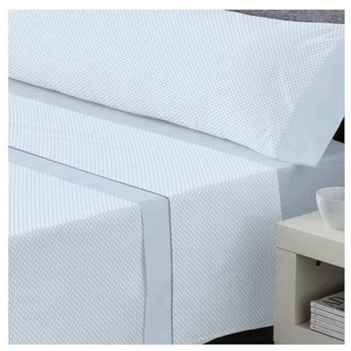 DECASATEXTIL – Juego de sábanas Cama- 3 Piezas – Diferenctes diseños - 48% Algodón, 144Hilos -Oeko-Tex® – Sabana Bajera, encimera y Funda Almohada - Cama 120cm - River Azul