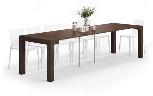 MOBILI FIVER, Table Console Extensible First, 45(305) x90 cm, Noyer, pour 14 Personnes, Console Extensible pour Cuisine et Salon, Made in Italy