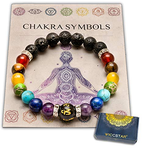 WICCSTAR Doppelt Chakra Armband mit Schmuckbeutel & bedeutung Karte