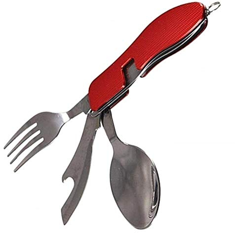 Set de couverts pliables camping voyage extérieur couleur rouge fourchette couteau cuillère accessoires légers utiles pour pique-nique excursions voyages idée originale compacte