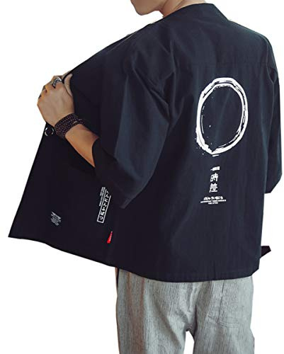 Seidarise Hommes Kimono Traditionnel Japonais Cardigan Noragi Veste Yukata Manteau Haori - - Taille L