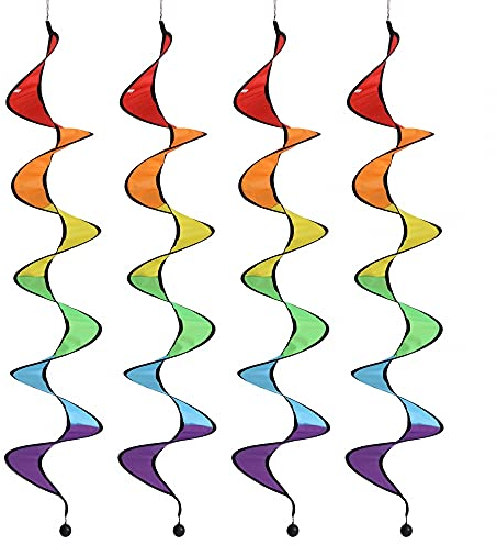 4PCS Girouette Spirale, 43''/110 cm Spirale Moulin à Vent Spinner Bandes de Vent Colorées avec Clip et Émerillon à Roulement à Billes pour Jardin Décor Extérieur