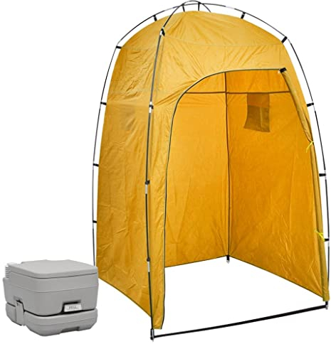 vidaXL Tragbare Campingtoilette mit Zelt Manuelle Spülung Mobile Chemietoilette WC Eimer Reise Klo Toilette Outdoor Wohnmobil Camping Caravan 10+10 L
