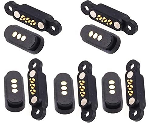 Hojffuue 5 Paare Federbelasteter Magnetischer Pogo Pin Anschluss 3 Positionen Magnete Raster Maß 2,3 MM Durchgangs LöCher MäNnlich Weiblich Sonde, Schwarz