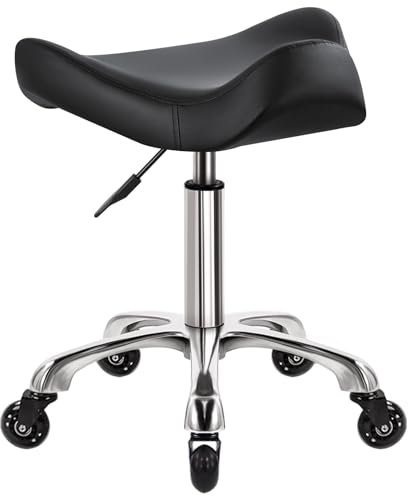 WKWKER Heavy Duty Home Office Hocker Mit Rädern Swivel Einstellbare Hocker Mit Ergonomischen Dicker PU-Leder Sitz Hocker Stuhl Für Küche Zeichnung Beauty Lab Office Salon Massage Hocker (Schwarz)