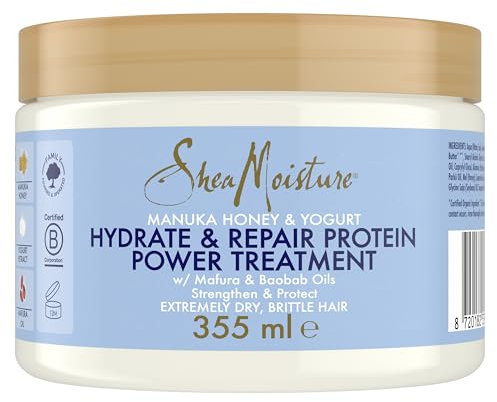 SheaMoisture Maschera Hydrate & Repair Protein Power con Miele di Manuka e Yogurt - Maschera per capelli molto secchi e danneggiati con olio di baobab e burro di karité, senza solfati - 1 x 355 ml