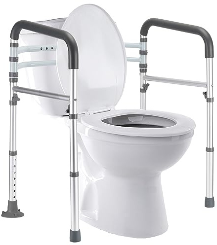 Lianjindun Toilet Safety Rails, Adjustable Toilet Frame for Elderly, Seniors, Handicap & Disabled, Foldable Handicap Toilet Handles Fit Any Toilets (Gray)