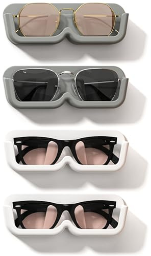 Xiuyer 4 Pcs Wall Mounted Adhesive Glasses Holder Stand Hanging Sunglasses Organizer Sunglasses Holder Eye Glass Holder for Wall Home Decor Wall Mounted Adhesive Glasses Holder (White+Gray)