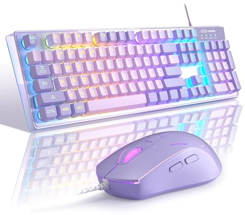 Gaming Keyboard and Mouse Combo, K1 RGB LED Backlit Wired Keyboard with 104 Key Computer PC Gaming Keyboard for PC/Laptop (Purple)