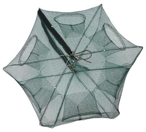 Red de Trampa de Pesca, Accesorio de Pesca de Jaula de Cangrejo de Camarón de Red de Pesca Automática Plegable de Nailon Duradero (6 Agujeros)