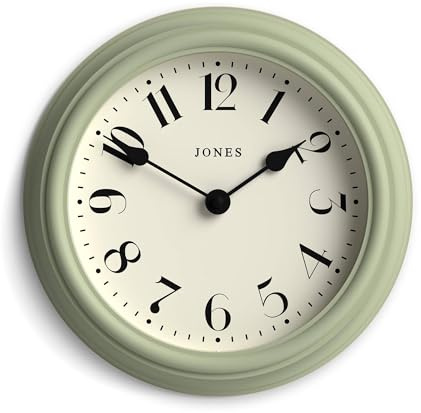 Jones Clocks® 'Frieze' wall clock | Small round contemporary classic clock | 23cm | Green | Ideal for the kitchen, living room, office or bedroom