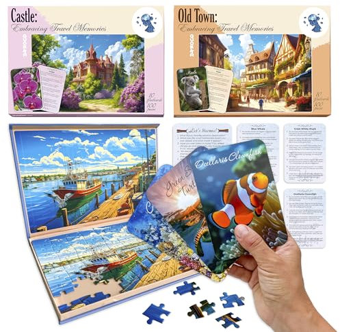 QUOKKA 100 Pieces Dementia Puzzles for Elderly - Large Piece Activities Products for Seniors - 3 Alzheimers Jigsaw Puzzle Games for Adults Embracing Travel Memories - Cognitive Gifts for Men and Women