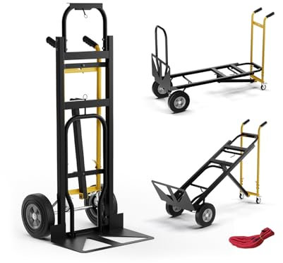 GOPLUS 3-en-1 Chariot Diable à Main en Métal avec Roues en Caoutchouc Universelles, Capacité 450 kg, Chariot Pliable Industriel pour Transport et Déplacement, 57 x 53 x 131 cm