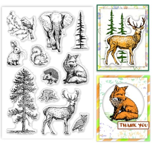 PH PandaHall Animales del bosque sellos transparentes sellos de silicona para árboles sellos de goma sellos artesanales transparentes para scrapbooking