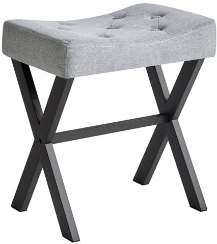 IBUYKE U-Line Vanity Tabouret, Tabouret de Maquillage carré avec Pieds en X, Ottoman siège Repose-Pieds, Polyvalent comme Petite Table d'appoint pour Chambre à Coucher, Salon, Bleu Gris WBD018L