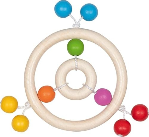 goki baby 65354 - Greifling Regenbogen aus Holz, bunte Holzkugeln und 2 Ringe, fördert Greifreflex und unterstützt den Entwicklungsprozess, MADE IN GERMANY, 13cm x 2cm x 12cm, ab Geburt