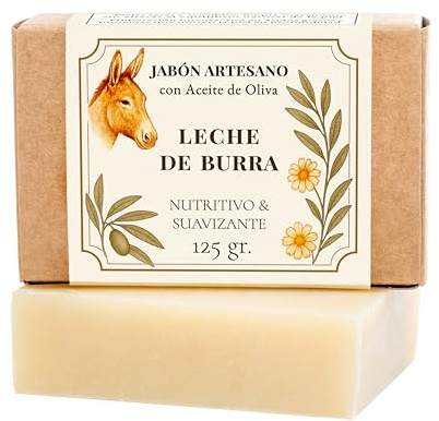 CABRERIZO SOAP Sapone latte d’asina 125 g. Sapone Naturale Artigianale con Olio d’Oliva, Detergente Nutriente e Idratante per Viso e Corpo, Uso Quotidiano, Ideale per Pelle Secca, Sensibile e Delicata