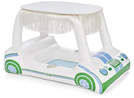 FUNBOY Inflatable Golf Cart Drink Cooler – Floating Pool Accessory with Cup Holders, Detachable Fringe Shade, and Central Cooler Compartment