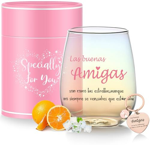 Regalos Originales para Mujer Regalo Amiga Vasos de Cristal Agua 480ml Regalo de Cumpleaños para Mujer Vasos para Amigas,Hermanas o Novias Ideal para Agua,Cava y Champagne