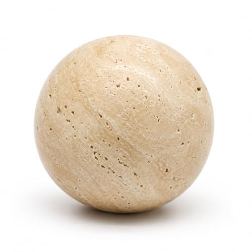 Artisanal Abode Esfera decorativa de travertino natural, decoración de bola de piedra de 3.94 pulgadas, acento de orbe beige pulido a mano para mesa de café, estante, tocador y sala de estar