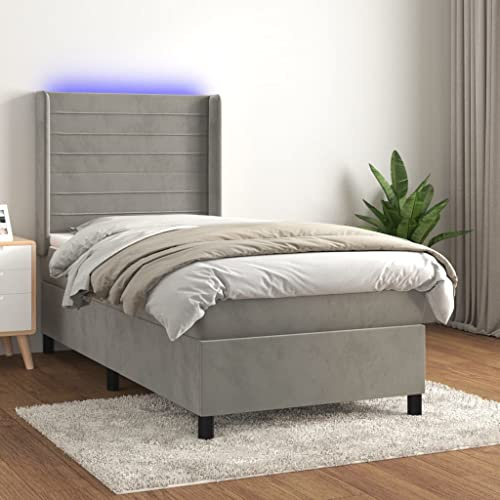 QZZCED Letto con testiera regolabile e luci a LED, materasso a molle insacchettate e protezione in pelle, base letto Box Spring in morbido velluto per camera da letto per adulti, con striscia LED