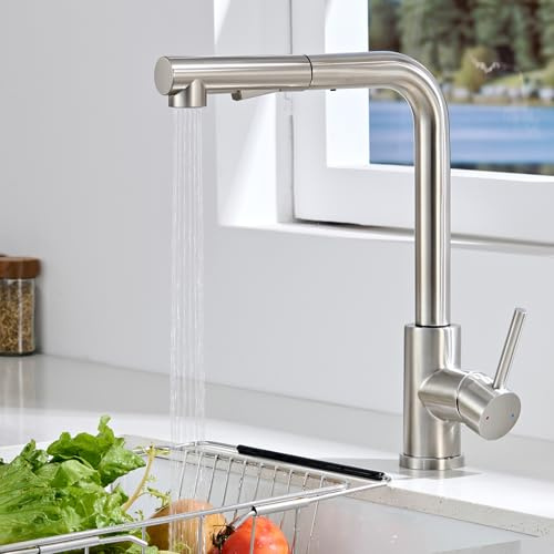 HanCrobiyx kitchen faucet extendible, kitchen faucet with shower head 2 positions, high pressure mixer tap sink tap single lever mixer tap kitchen 360° swivel spout, 304 stainless steel brushed