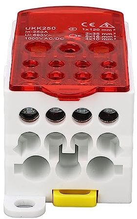 Uadme Morsettiera Distribuzione, Scatola di Distribuzione Morsettiera, Morsettiera Din per Armadi di Distribuzione, Scatole di Distribuzione e Armadi ad Alta Tensione (Rosso, 250A)