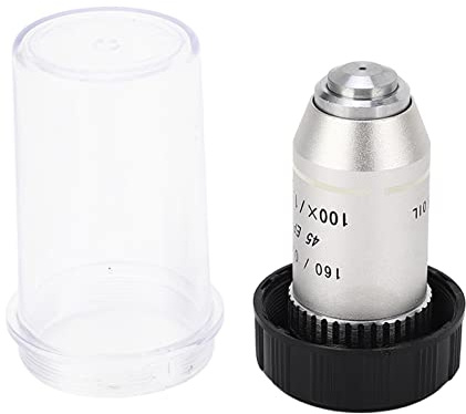 Aramox Achromatic Microscope Objective, 100X Microscope Objective Brass and Stainless Steel Thread Spring Protection for Biological Microscopes Lab Classroom Observation
