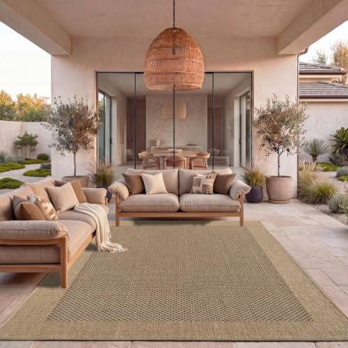 TT Home Matta För Utomhus Balkong Kök Slät Sisal Optik Bård, Storlek:240x340 cm